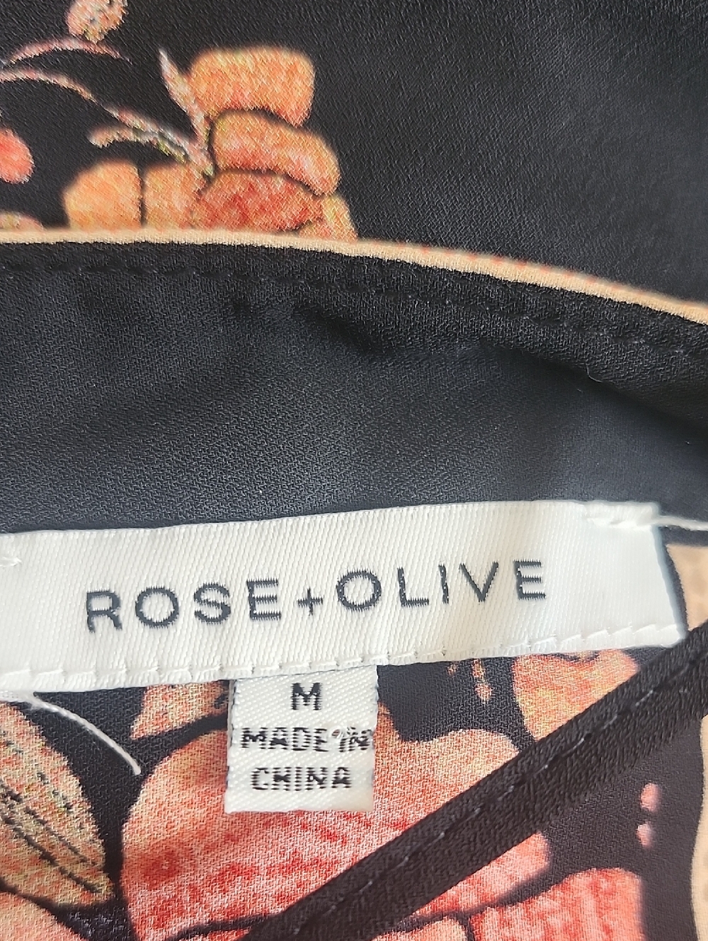 Rose + Olive Deep V-neck Front & Back, Batwing Sleeve, Black & Orange Top, M - Picture 5 of 7